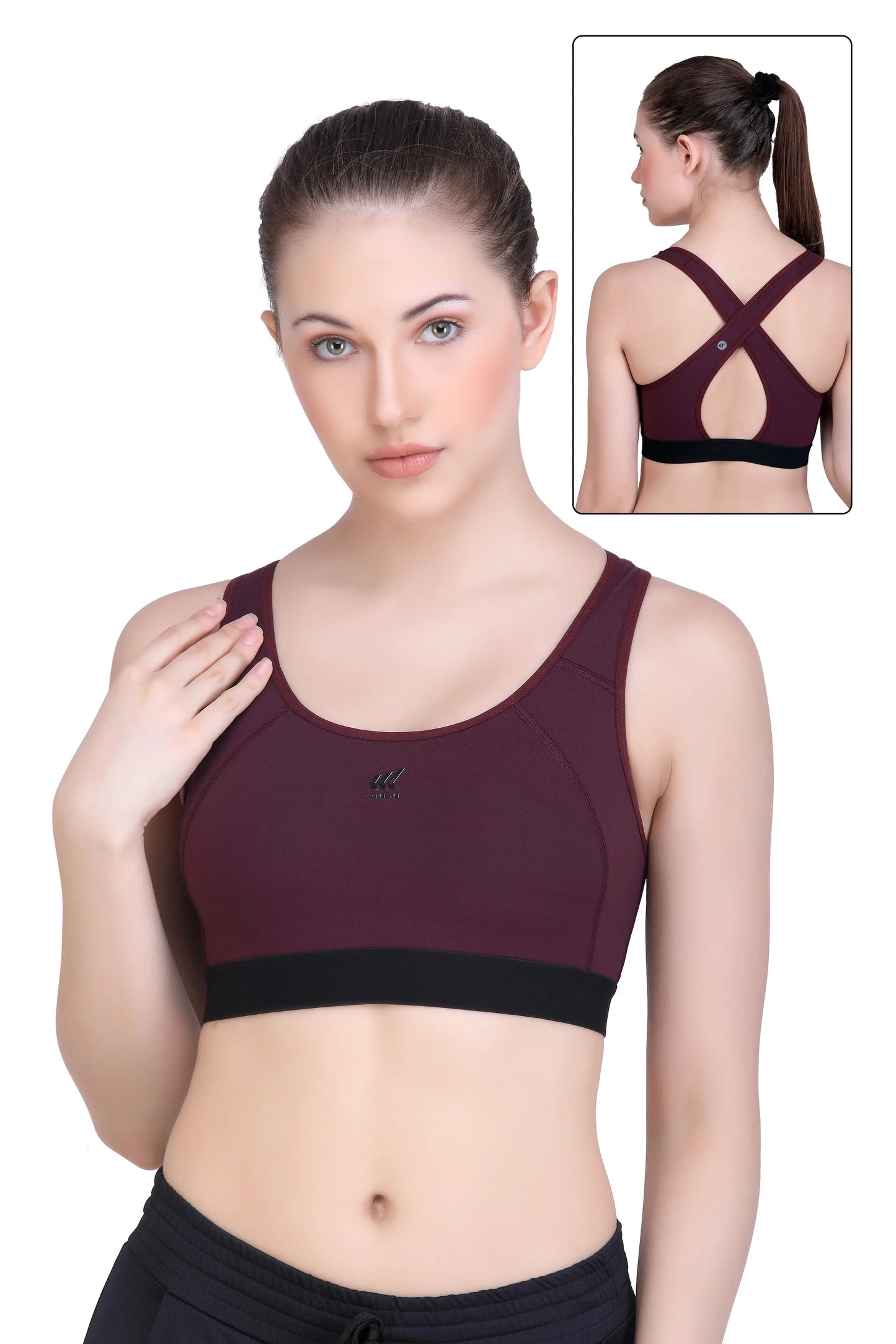 JUST DRY NYLON MATTE RUNNING SPORTS BRA WITH CROSS BACK STYLE