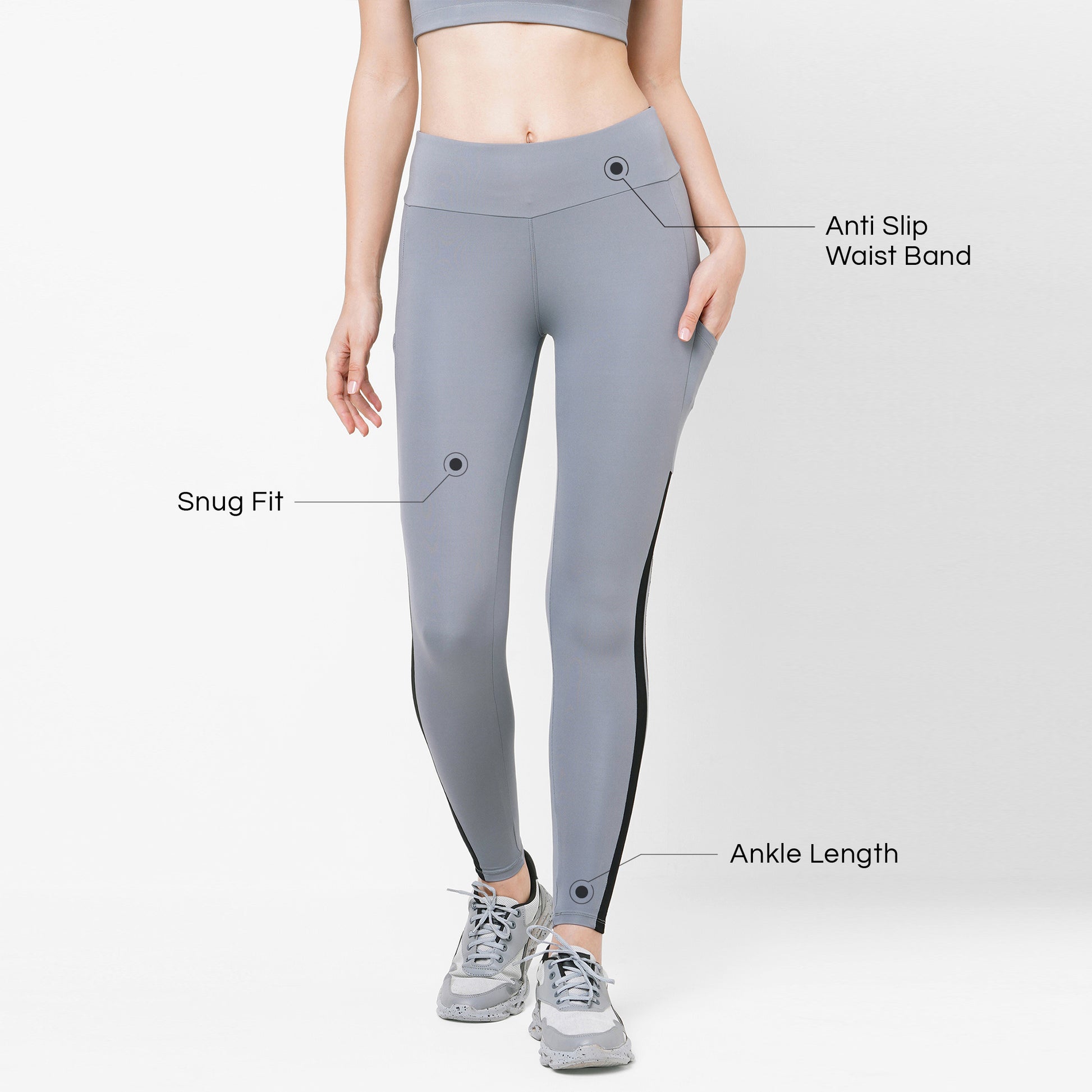 JUST-DRY Snug Fit High Waist 7/8 Pencil Grey Tights for Women – Laasa Sports