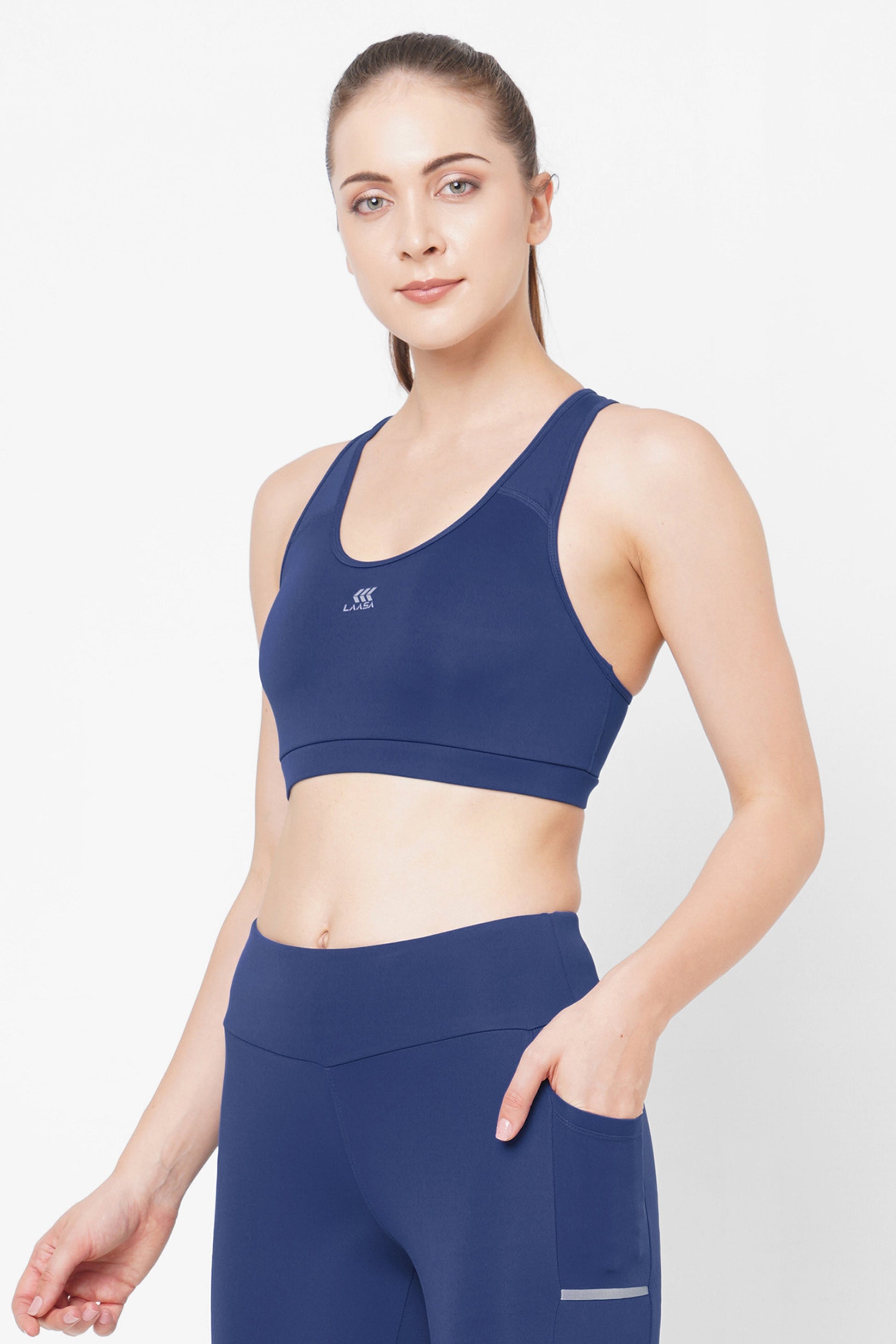 JUST-DRY Navy Blue High Impact Hit Compression Sports Bra for Women – Laasa  Sports