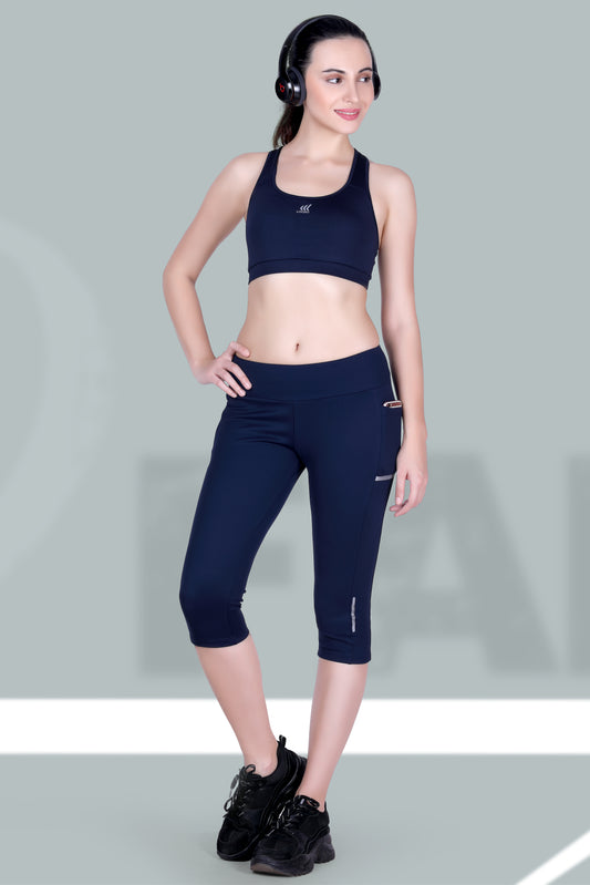 Rayon Royal Blue Capris With Piping Women Gym Wear Low Rise, 200 Gsm, Size:  Large at Rs 1599/piece in Bengaluru