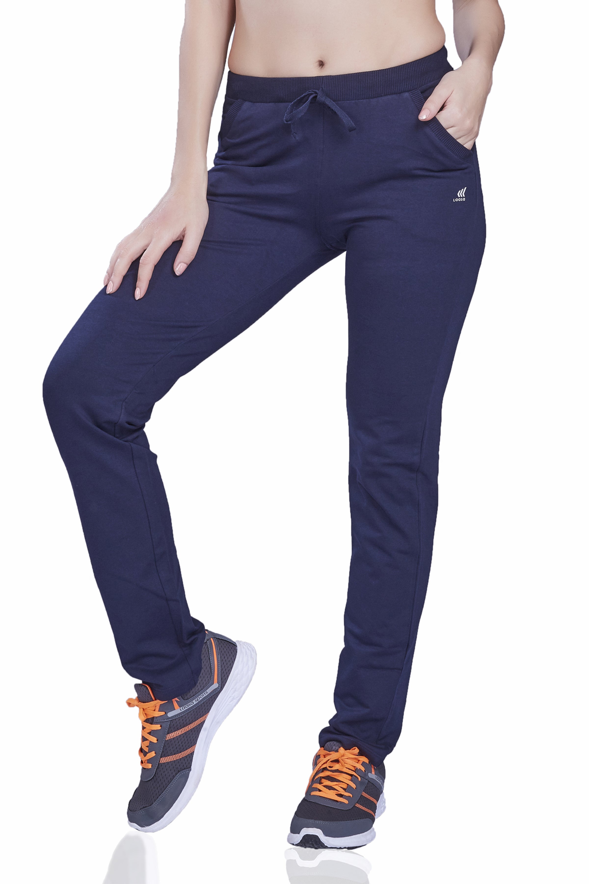 SHOWOFF Women's Abstract Slim Fit Blue Track Pant