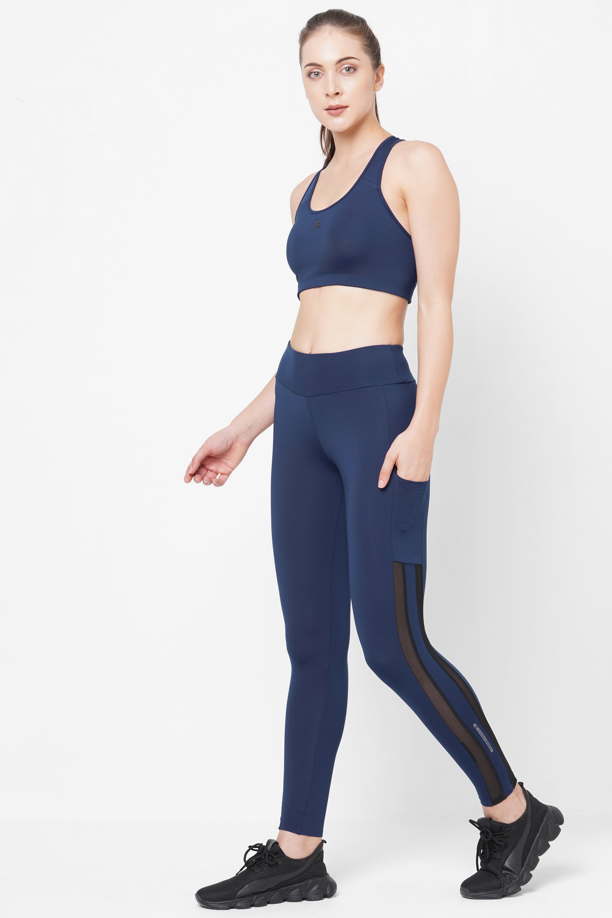 Navy Blue Go Train Mesh Panelled Activewear Set for Women – Laasa Sports