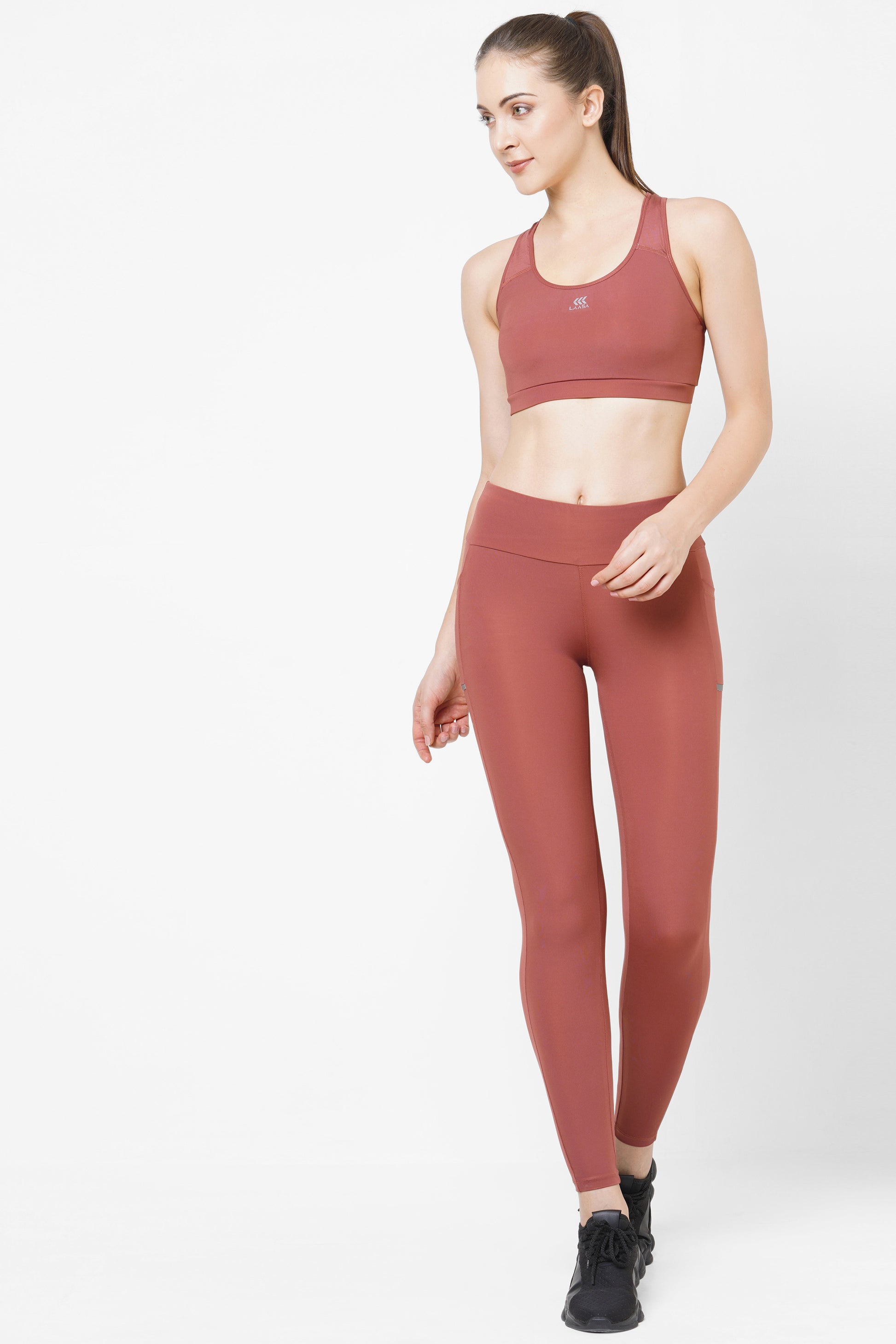Laasa Sports Copper Brown Luxe Workout Set for Women