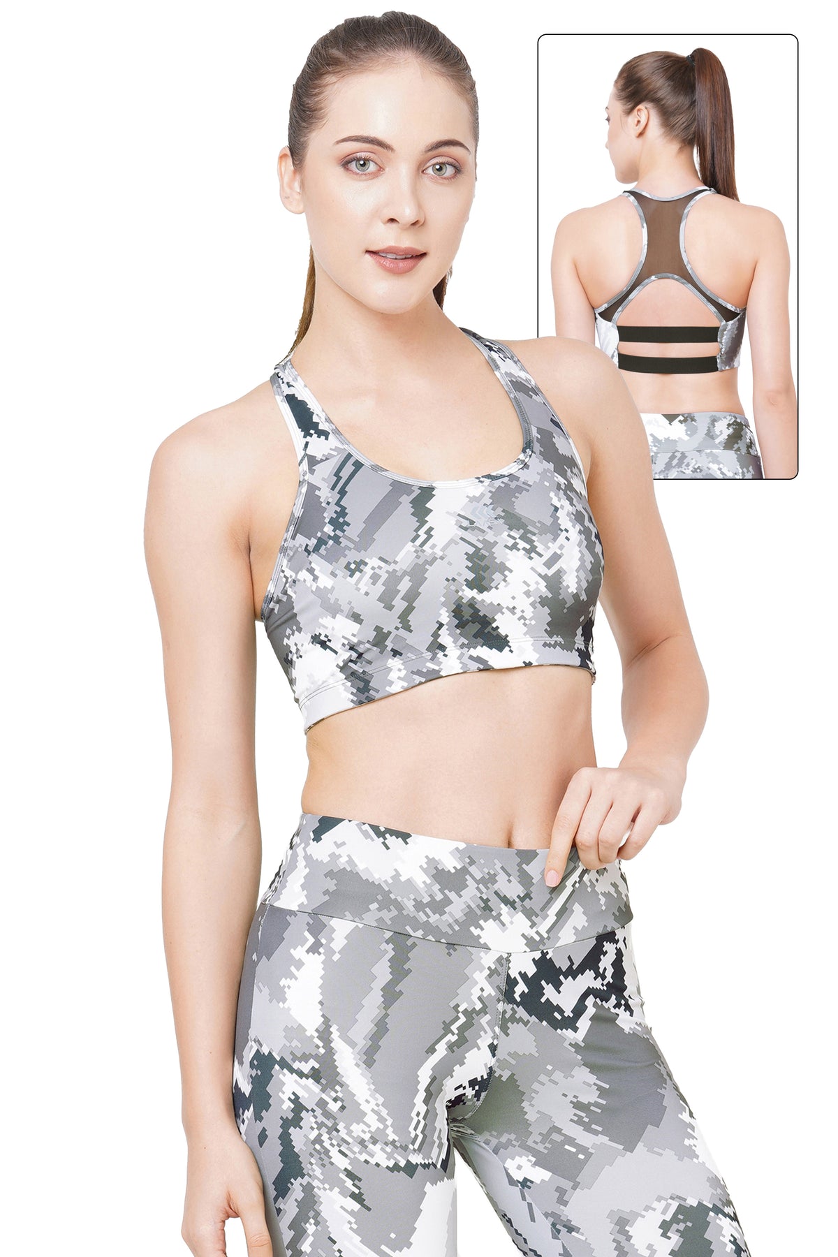JUST-DRY HIGH IMPACT CAMO PRINT RUNNING SPORTS BRA