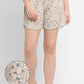 HONEYBEE PRINT CURVED HEM NIGHTWEAR LOUNGE SHORTS - CREAM