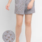 WOMEN SOFT COTTON HONEYBEE PRINT NIGHT SHORTS - STEEL GREY