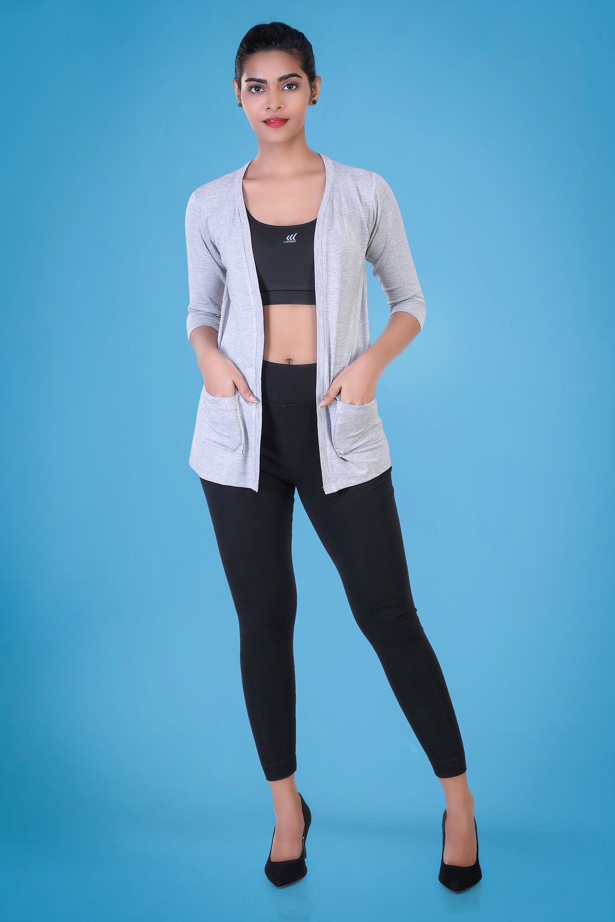 WOMEN'S SOLID OPEN FRONT SHRUG WITH POCKETS