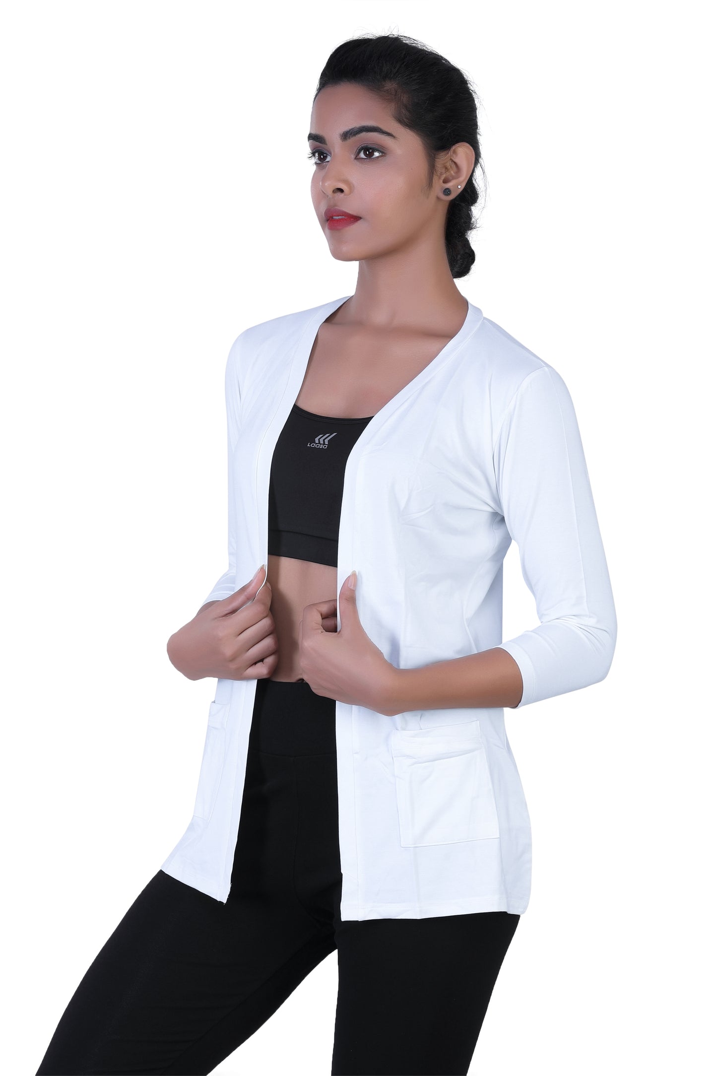 WOMEN'S SOLID OPEN FRONT SHRUG WITH INSERT POCKETS