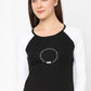 BOAT NECK RAGLAN SLEEVE PRINTED COTTON CROP TEE - BLACK