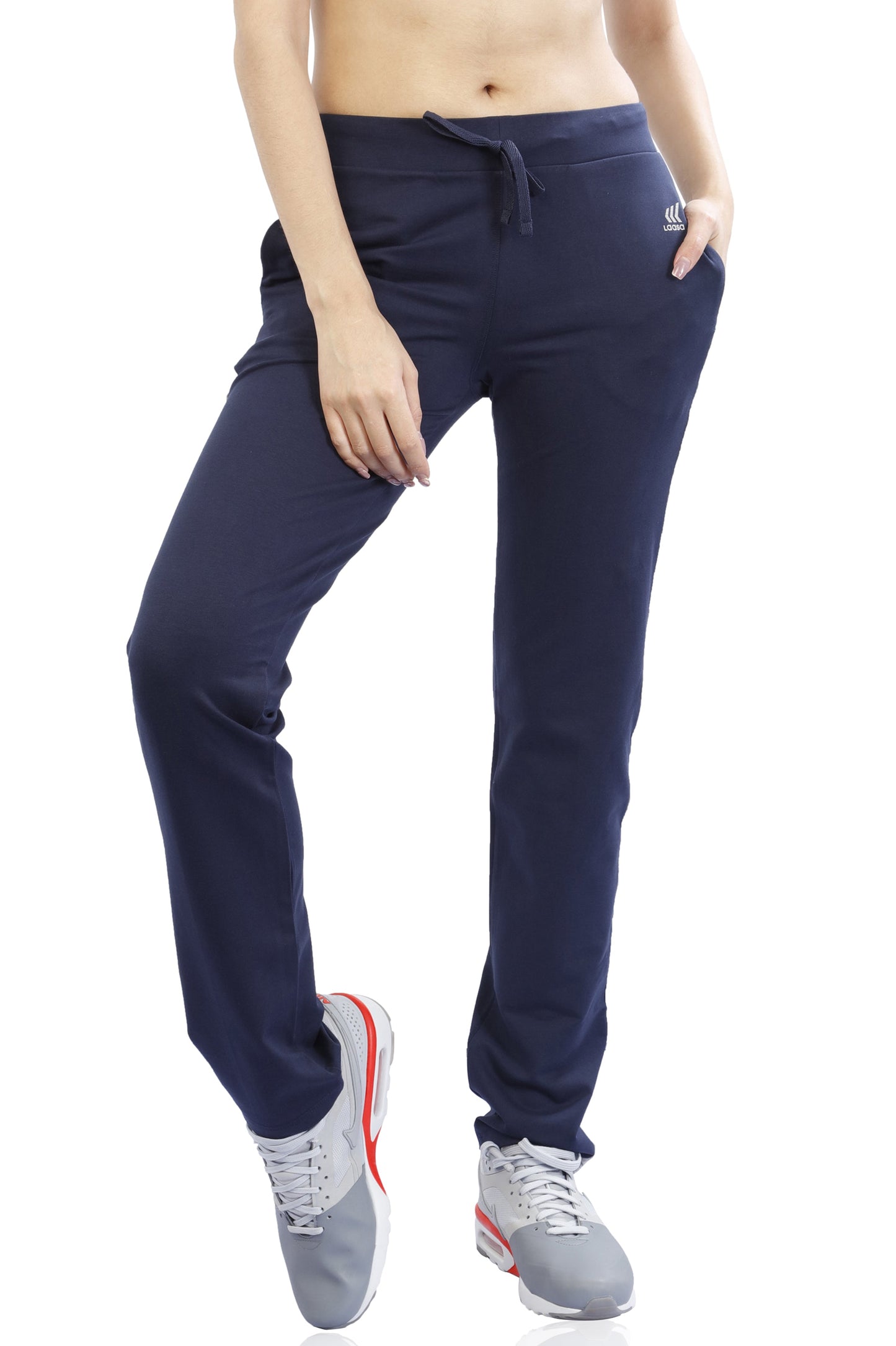 Easy Movement Cotton Rich Navy Blue Track Pant for Women – Laasa