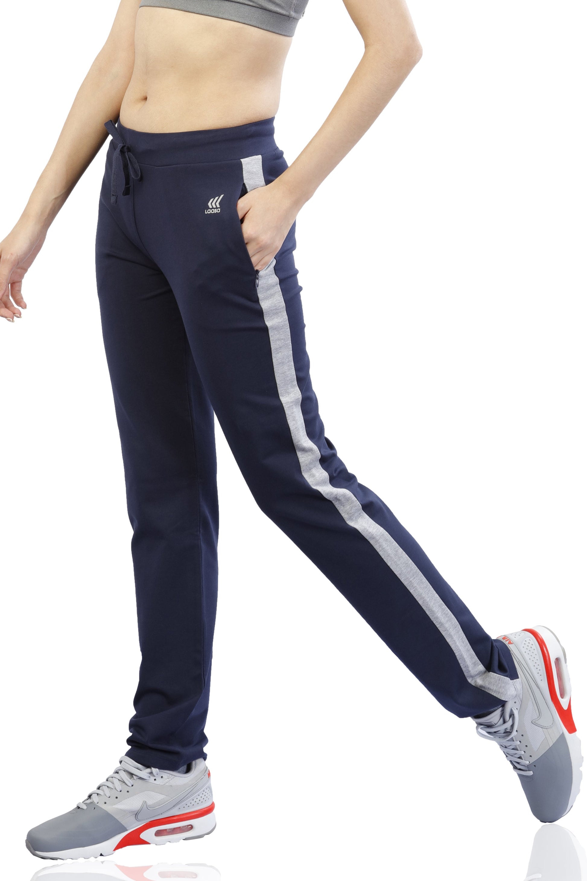 Easy Movement Cotton Rich Navy Blue Track Pant for Women – Laasa